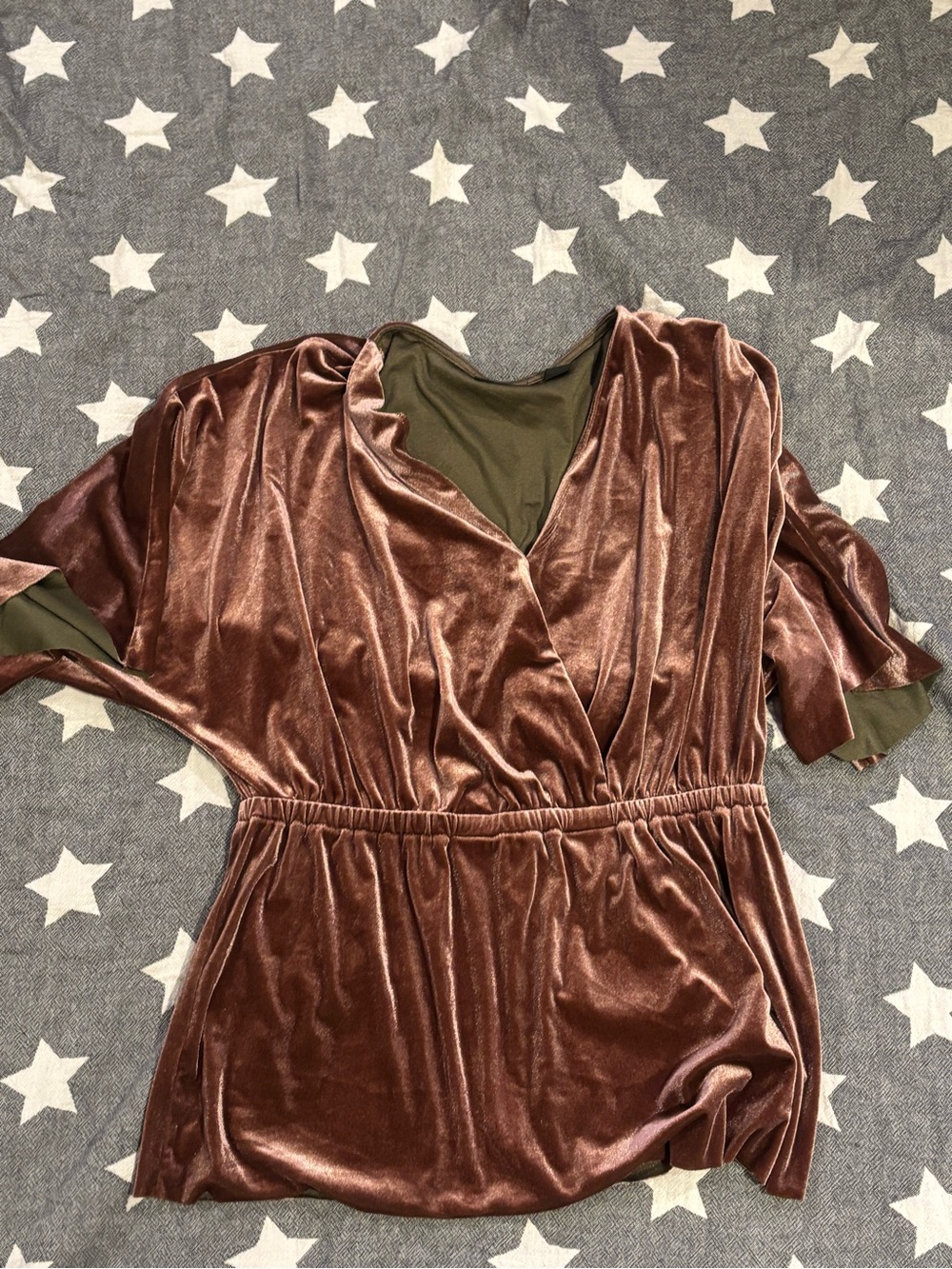 Halogen Velvet Wrap-Style Midi Top in Bronze with Olive Trim